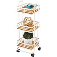 mDesign Carrito auxiliar de metal y portátil – Carro de cocina móvil con 3 cestas para almacenaje adicional – Carro…